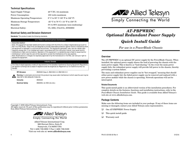Allied Telesis AT-PBPWRDC Quick install guide Allied Telesis AT-PBPWRDC Quick install guide