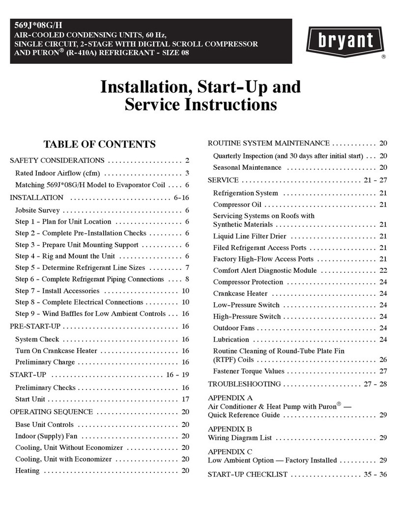 Bryant 569J 08G Series Dimensions and installation guide