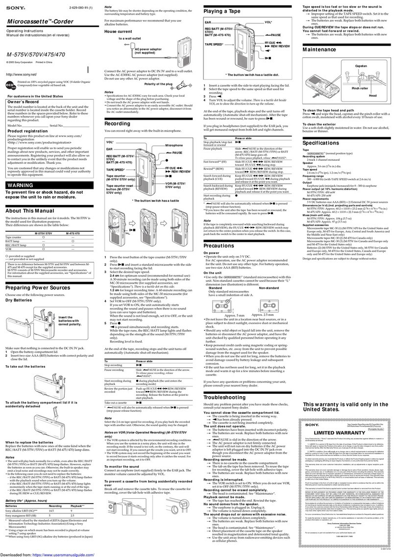 Sony M - 475 User manual