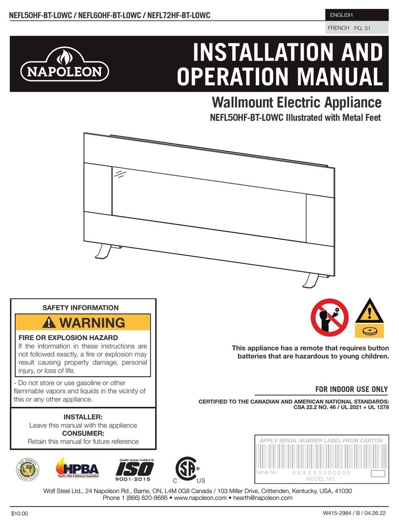 Napoleon NEFL50HF-BT-LOWC Installation and operation manual Napoleon NEFL50HF-BT-LOWC Installation and operation manual