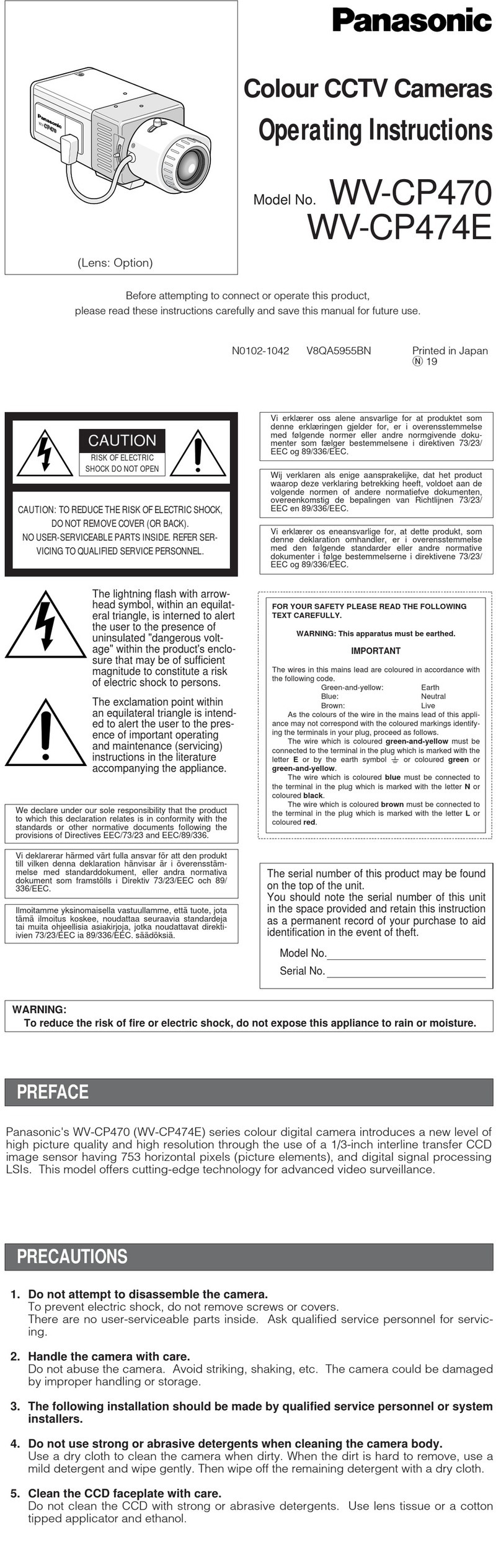 Panasonic WV-CP474E User manual