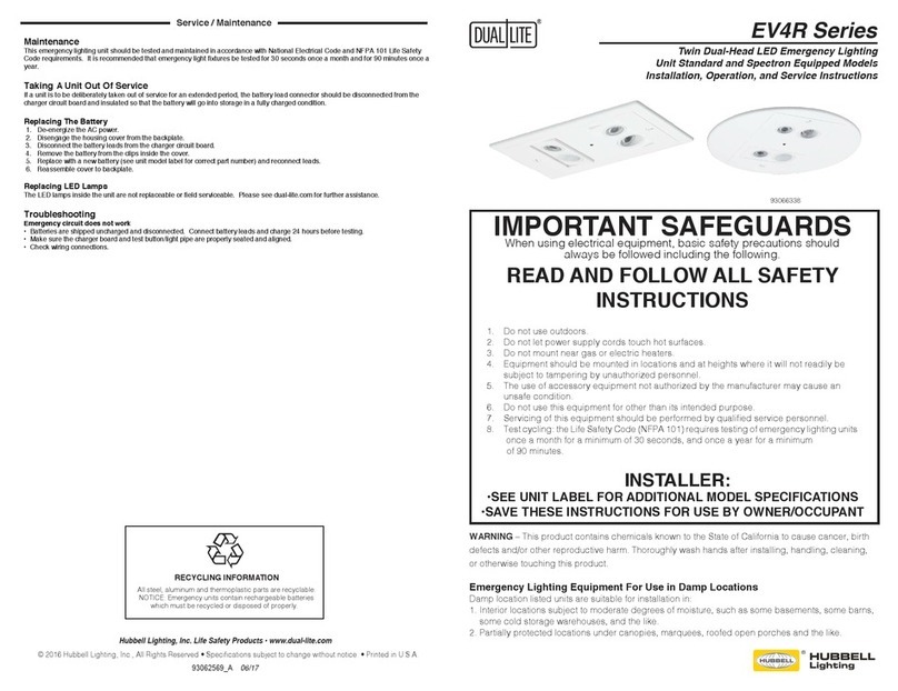 HUBBELL LIGHTING DUAL LITE EV4R Series Installation, operation and service instructions
