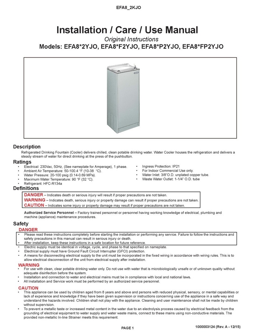 Elkay EFA8 2YJO Series Installation, care & use manual Elkay EFA8 2YJO Series Installation, care & use manual