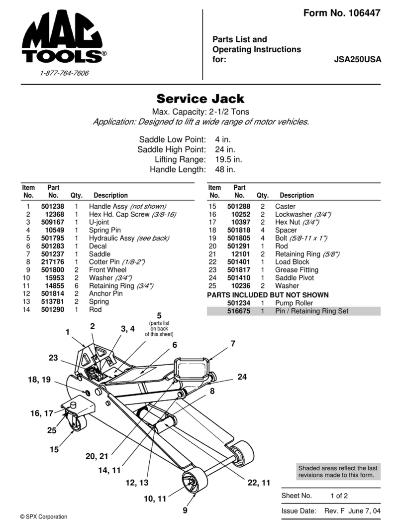 Matco Tools JSA250USA Parts list and operating instructions