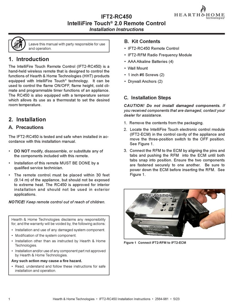 Hearth & Home IntelliFire Touch IFT2-RC450 User manual Hearth & Home IntelliFire Touch IFT2-RC450 User manual