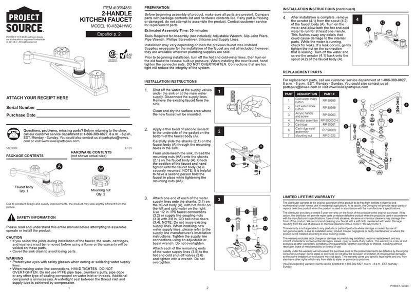 Project Source 10-K824-HWC quick start guide Project Source 10-K824-HWC quick start guide