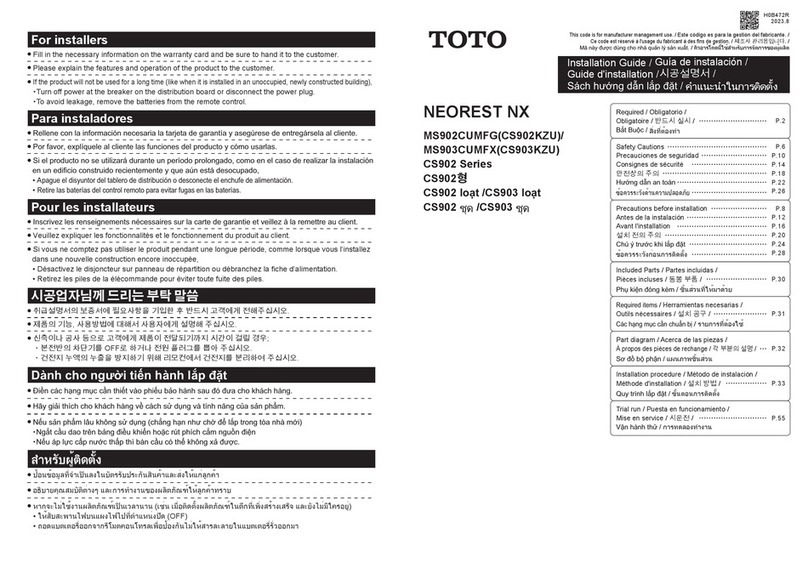 Toto NEOREST NX CS902 Series installation guide