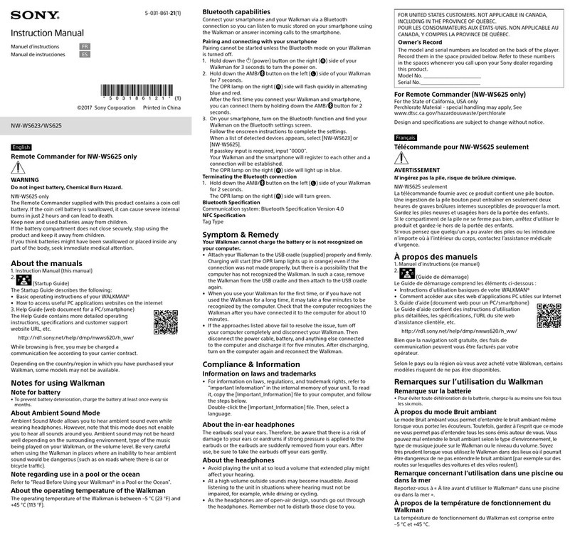 Sony Walkman NW-WS623 User manual