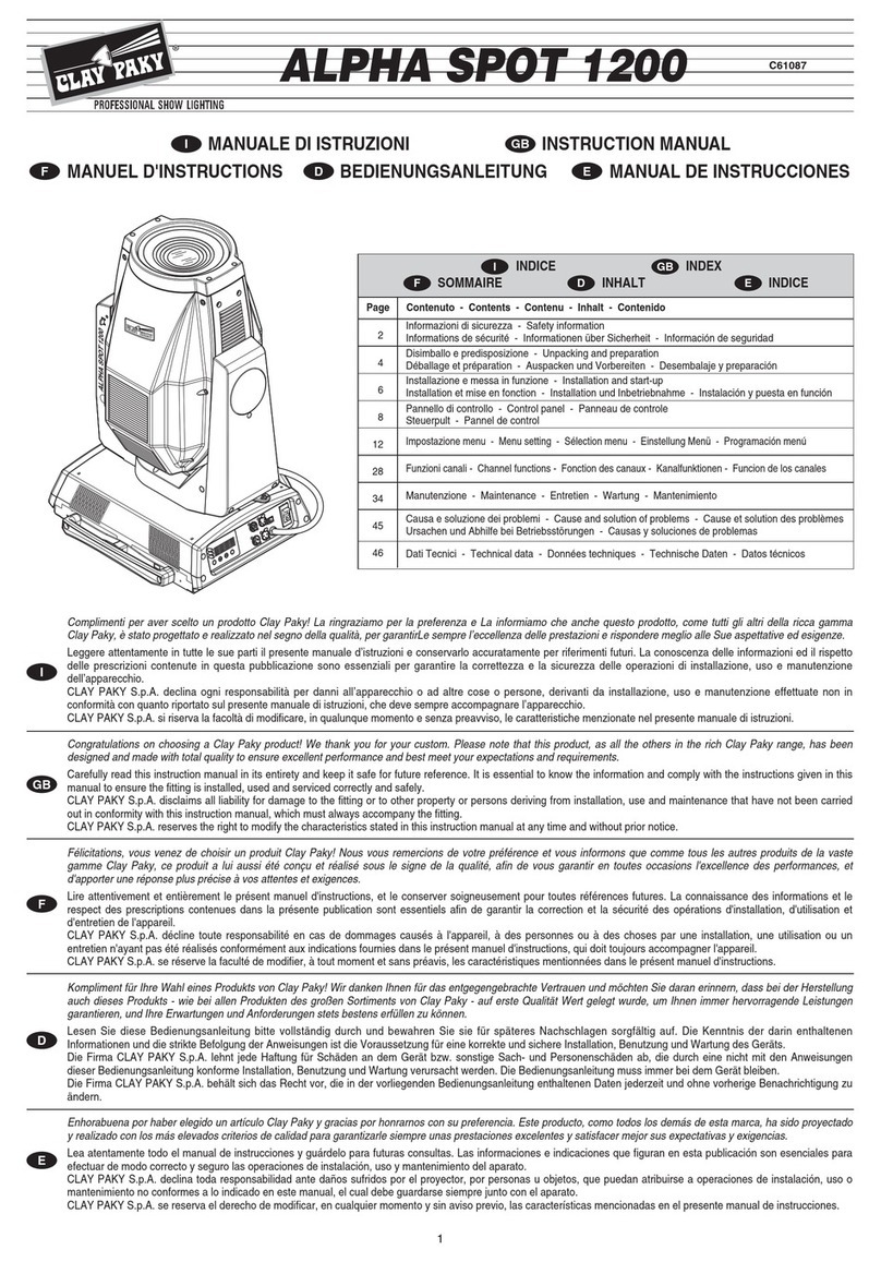 Claypaky ALPHA SPOT 1200 User manual Claypaky ALPHA SPOT 1200 User manual