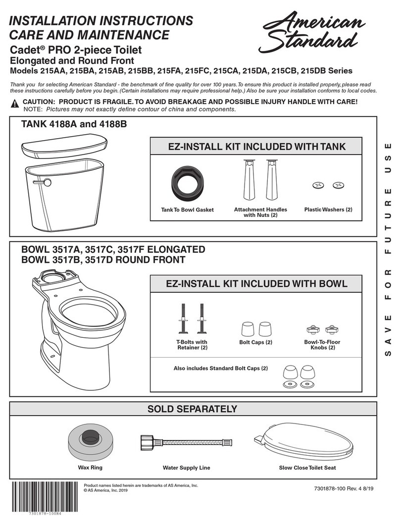 American Standard Cadet PRO 215BA Series installation instructions