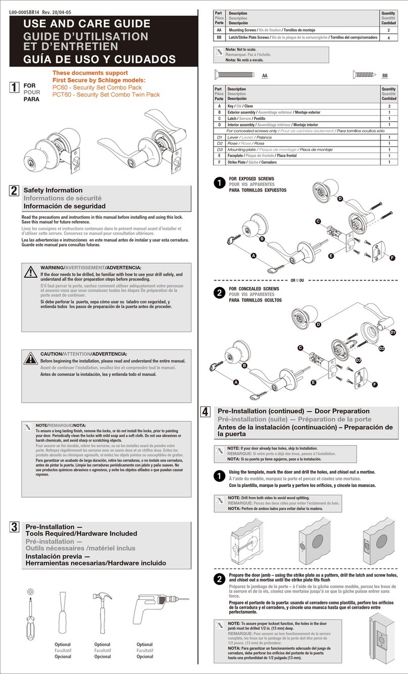 Schlage PC60 Use and care guide