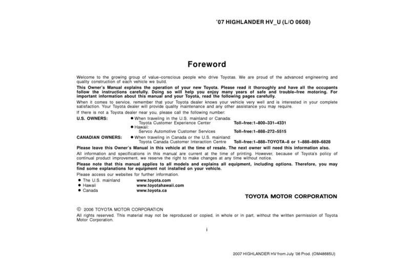 Toyota HIGHLANDER HYBRID 2007 User manual