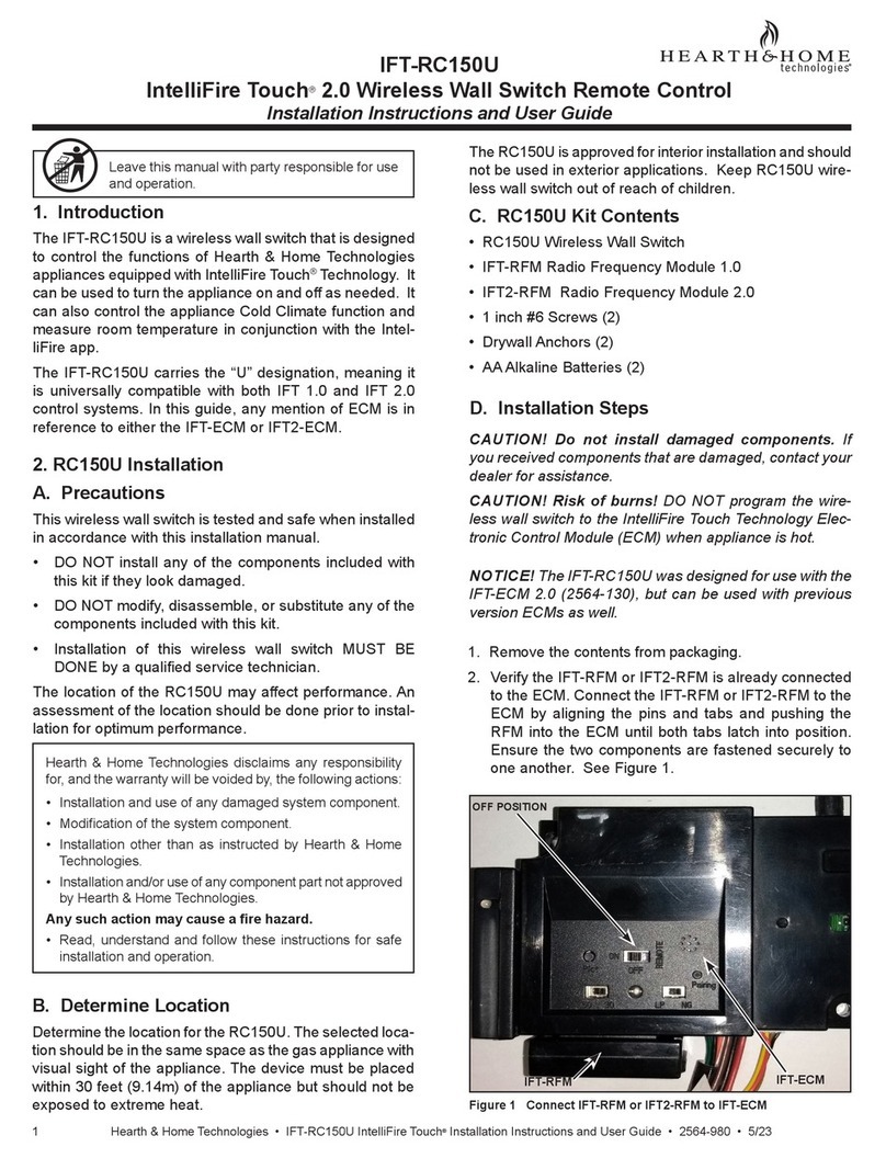 Hearth & Home IntelliFire Touch IFT-RC150U User manual Hearth & Home IntelliFire Touch IFT-RC150U User manual