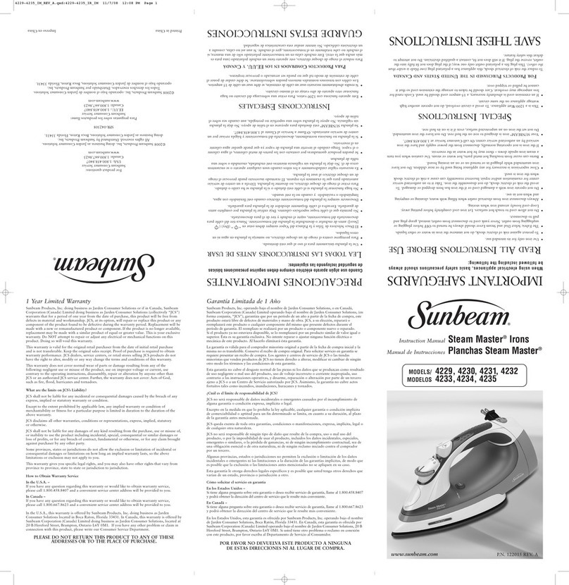 Sunbeam Steam Master 4230 instruction manual