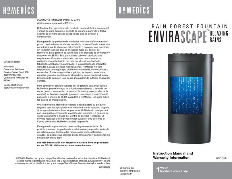 HoMedics ENVIRASCAPE WRF-REL Instruction manual and warranty information HoMedics ENVIRASCAPE WRF-REL Instruction manual and warranty information
