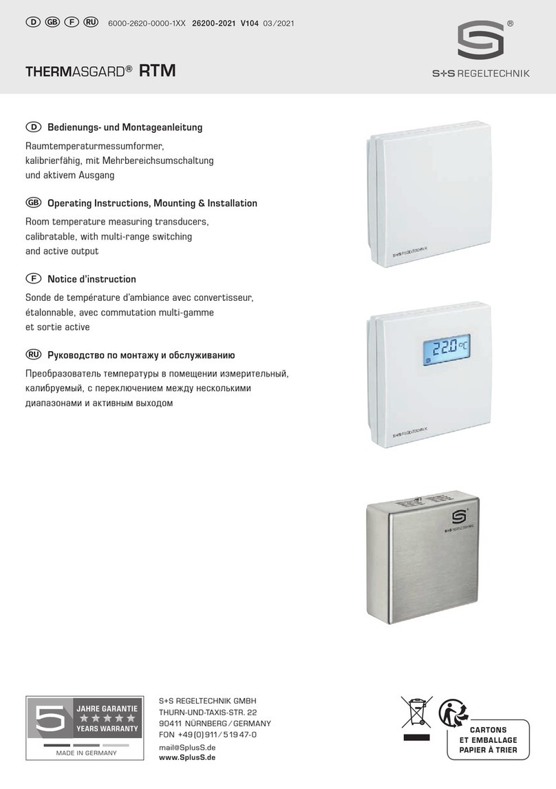 S+S Regeltechnik Thermasgard RTM Operating Instructions, Mounting & Installation