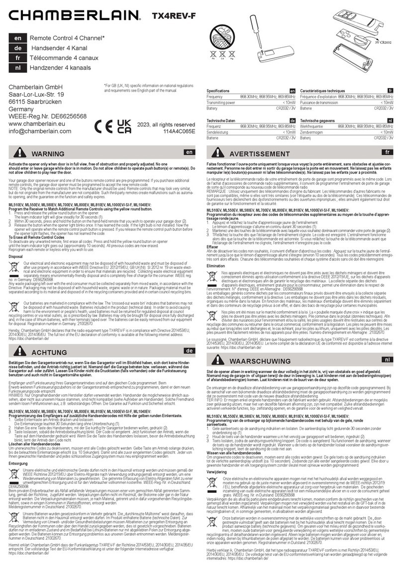 Chamberlain TX4REV-F User manual
