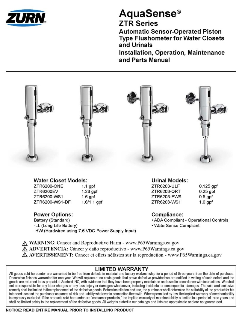 ZURN AquaSense ZTR6200-WS1-DF Installation, operation, maintenance and parts manual
