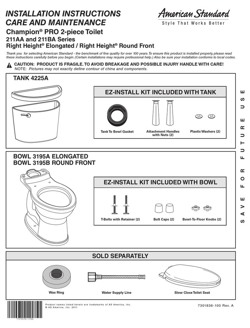 American Standard Champion PRO 211BA Series INSTALLATION INSTRUCTIONS CARE AND MAINTENANCE