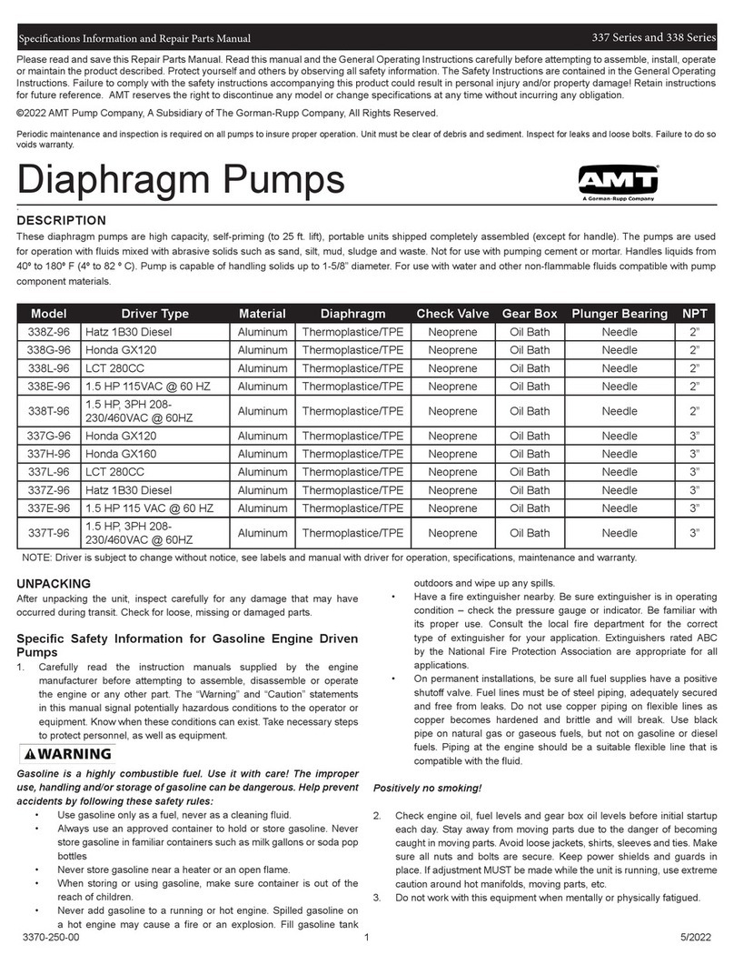 GORMAN-RUPP PUMPS AMT 337 Series Specifications information and repair parts manual GORMAN-RUPP PUMPS AMT 337 Series Specifications information and repair parts manual
