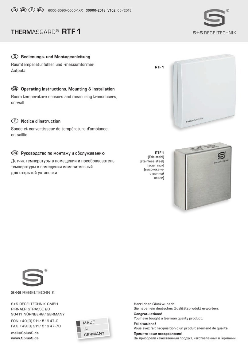 S+S Regeltechnik THERMASGARD RTF1 KTY81-210 Operating Instructions, Mounting & Installation