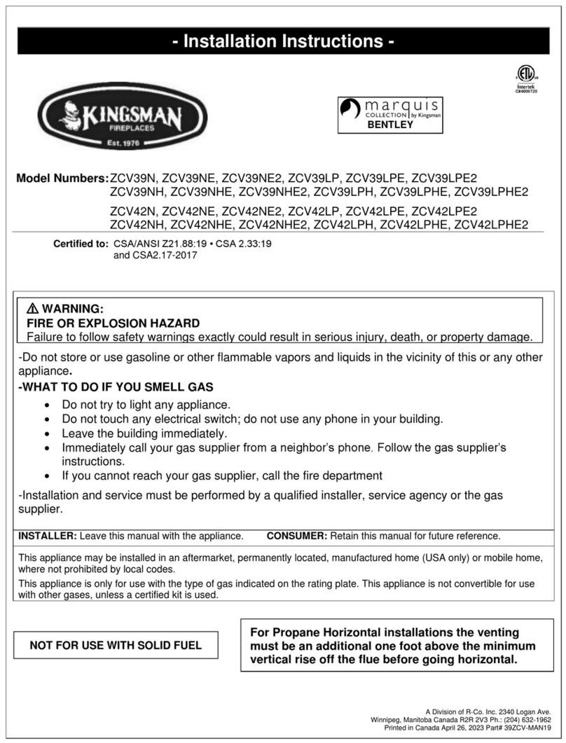 Kingsman Fireplaces Marquis Bentley ZCV39N installation instructions Kingsman Fireplaces Marquis Bentley ZCV39N installation instructions