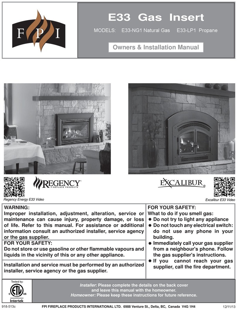 Regency Fireplace Products FPI E33 Owners & installation manual