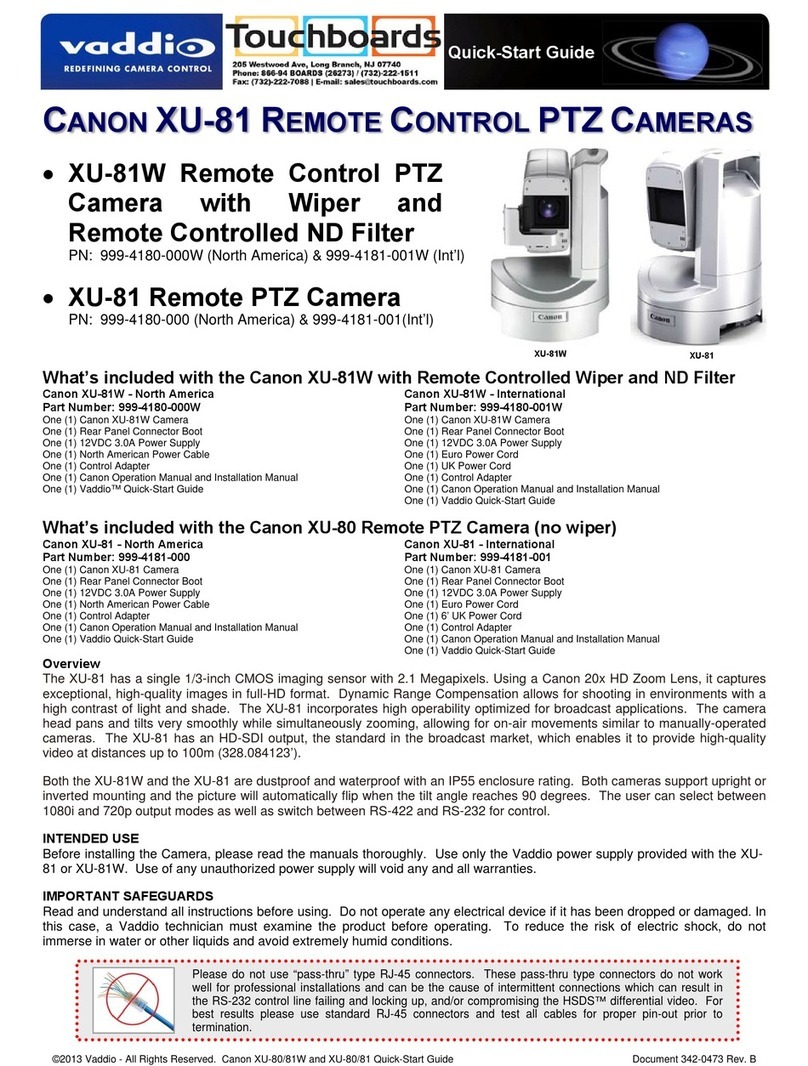 VADDIO CANON XU-81 quick start guide