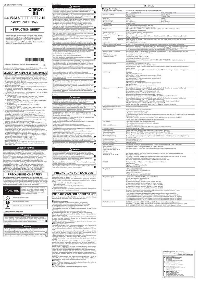 Omron F3SJ-A P Series instruction sheet