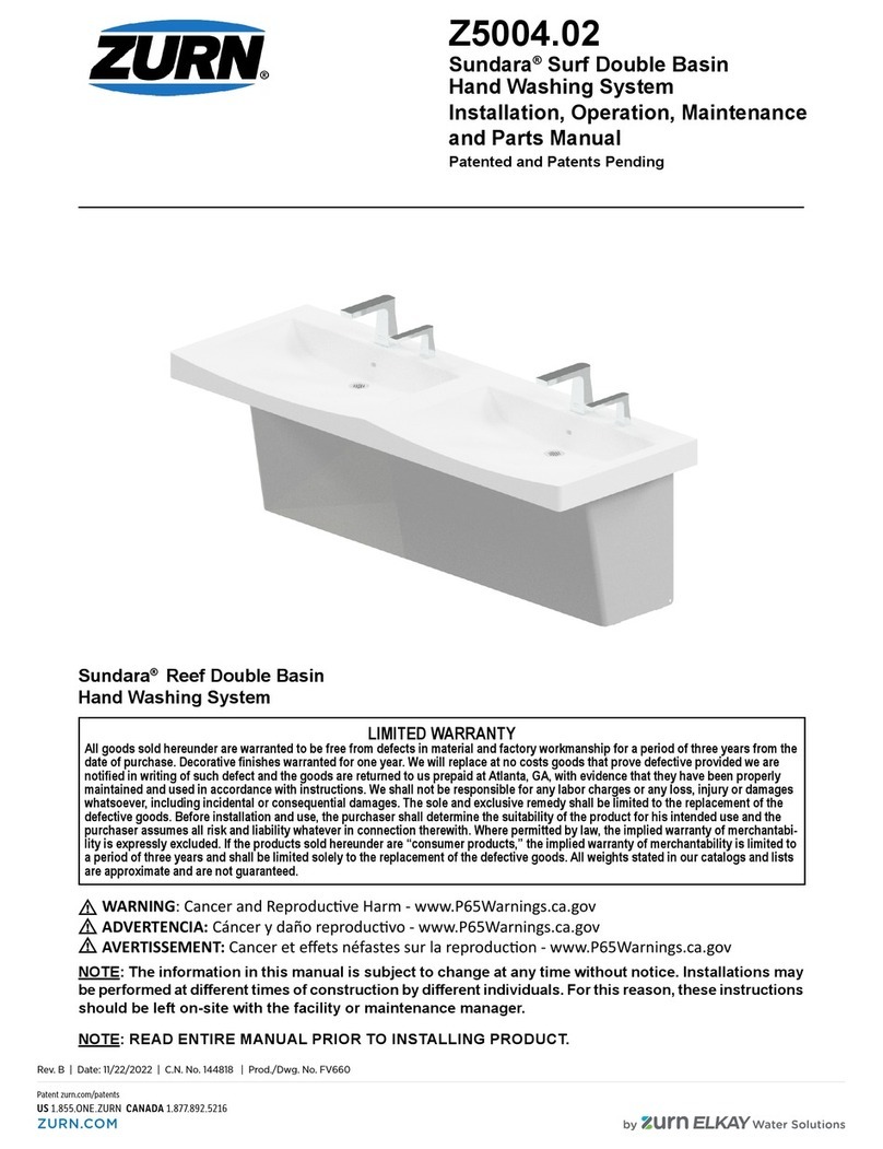 ZURN Sundara Z5004.02 Installation, operation, maintenance and parts manual