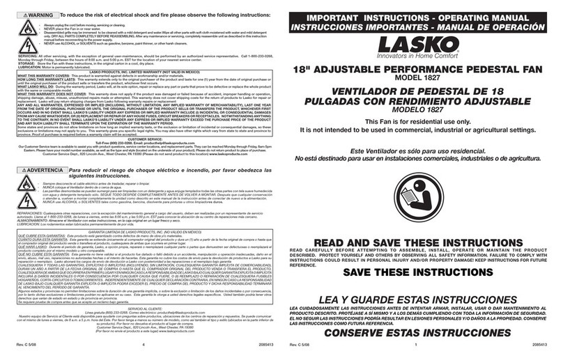 Lasko 1827 User manual