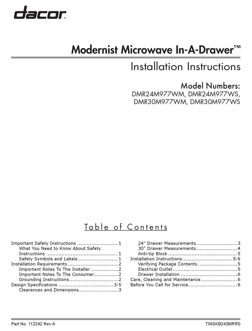 Dacor Modernist Microwave In-A-Drawer DMR30M977WS User manual