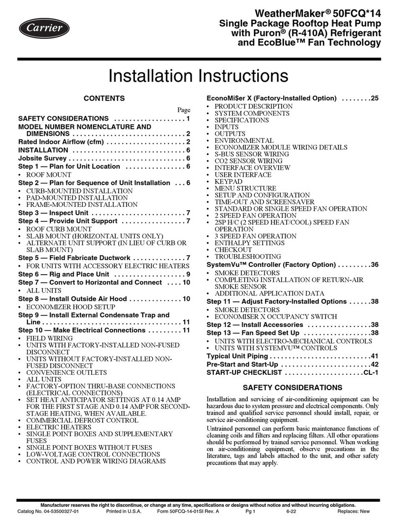 Carrier WeatherMaker 50FCQ 14 Series installation instructions Carrier WeatherMaker 50FCQ 14 Series installation instructions