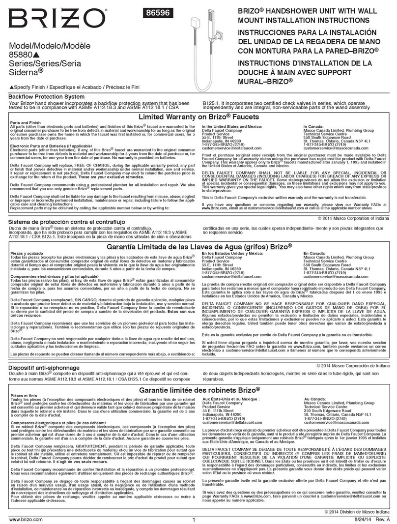 Brizo Siderna 85880 Series User manual