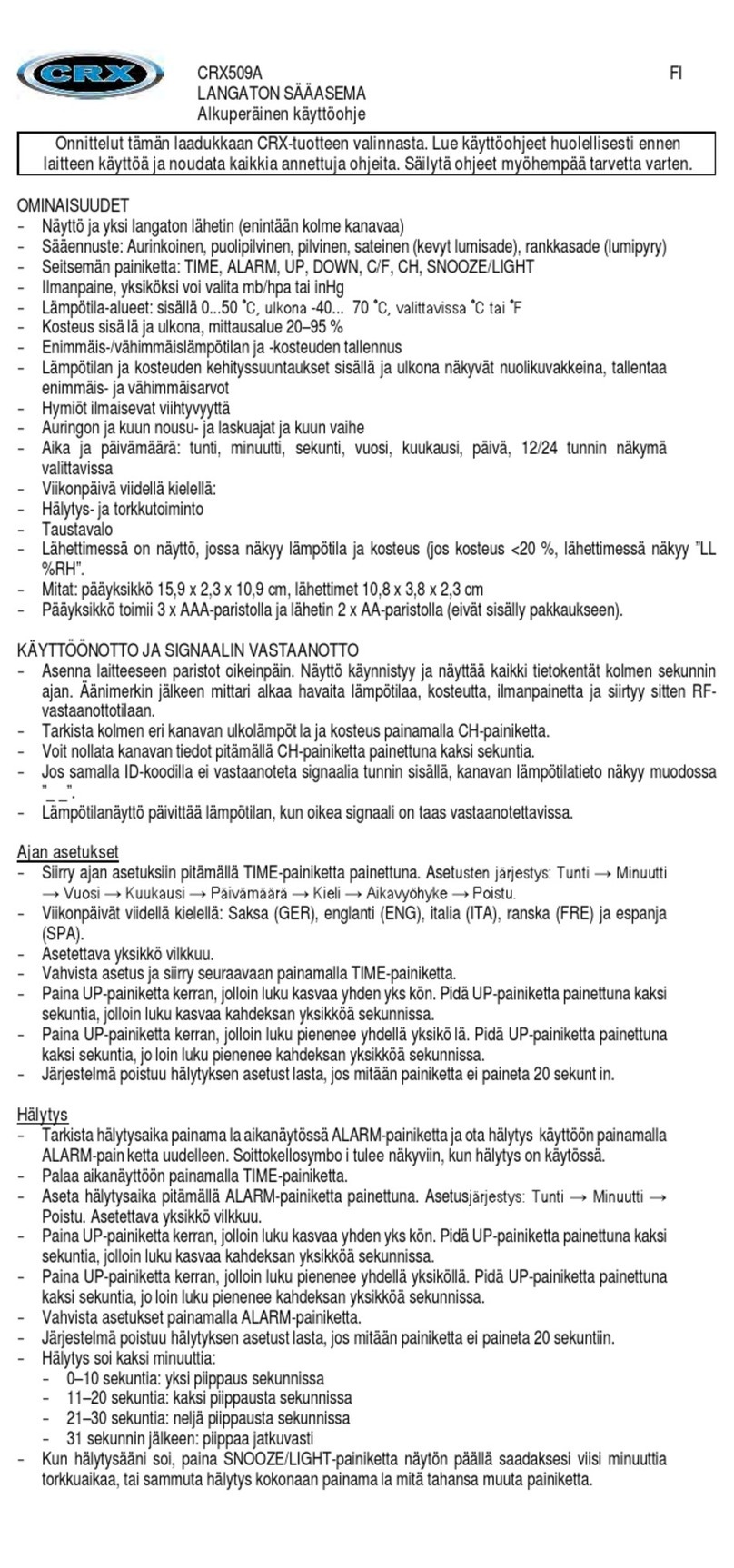 CRX CRX509A instruction manual