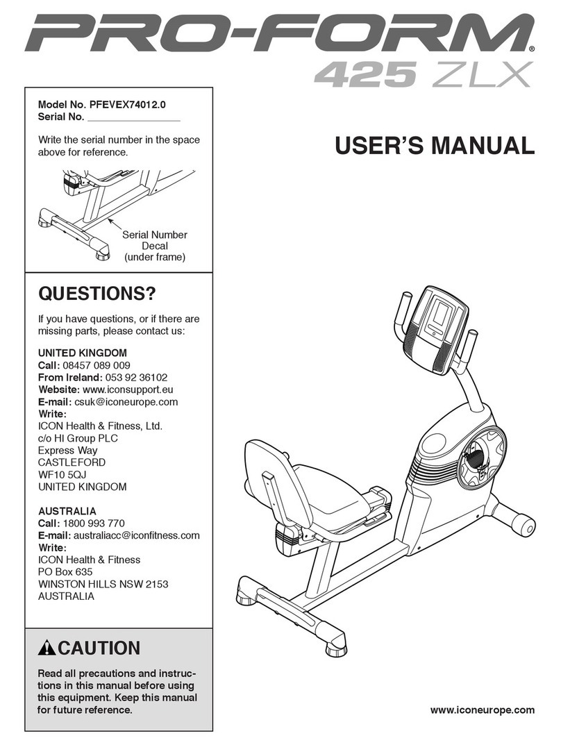 ICON Pro-Form 425 ZLX PFEVEX74012.0 user manual
