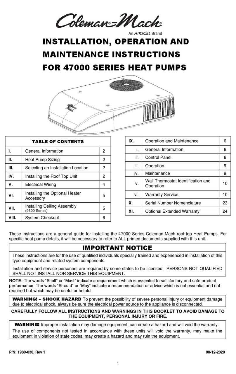 Airxcel Coleman-Mach 47000 SERIES Installation, operation and maintenance instructions