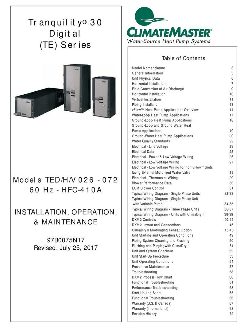 ClimateMaster Tranquility 30 Digital TE Series Installation operation & maintenance ClimateMaster Tranquility 30 Digital TE Series Installation operation & maintenance
