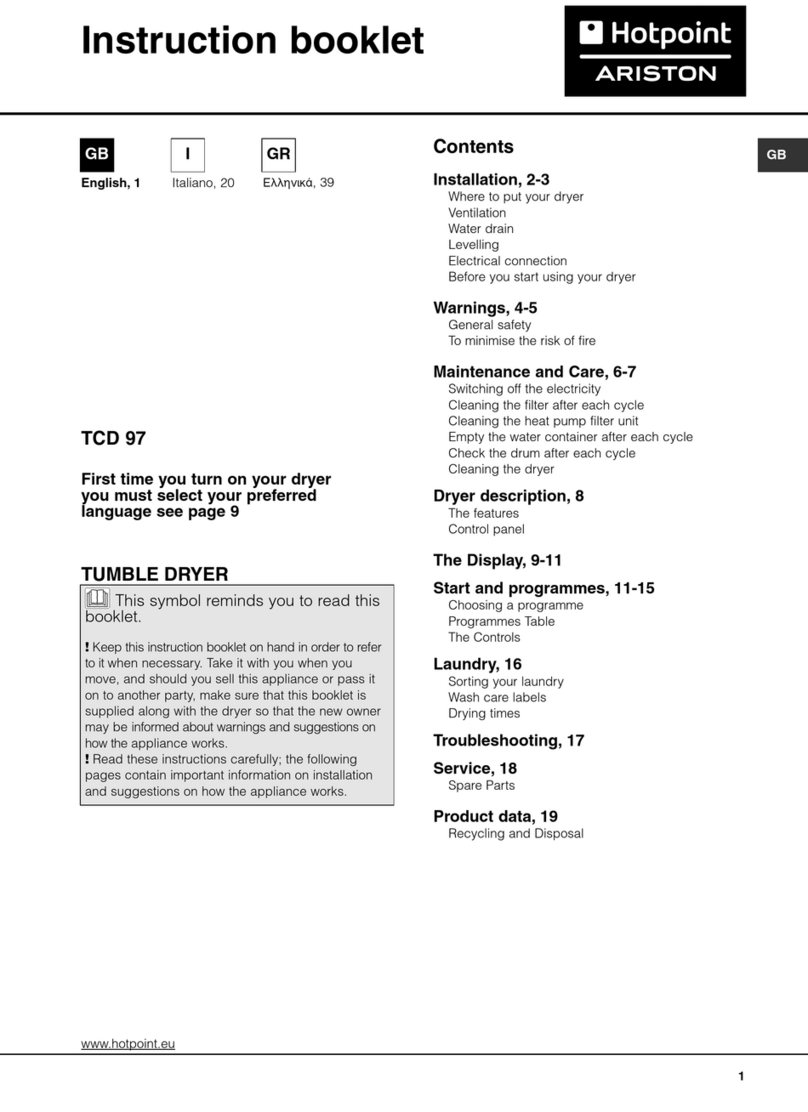 Hotpoint Ariston TCD 97 Instruction booklet
