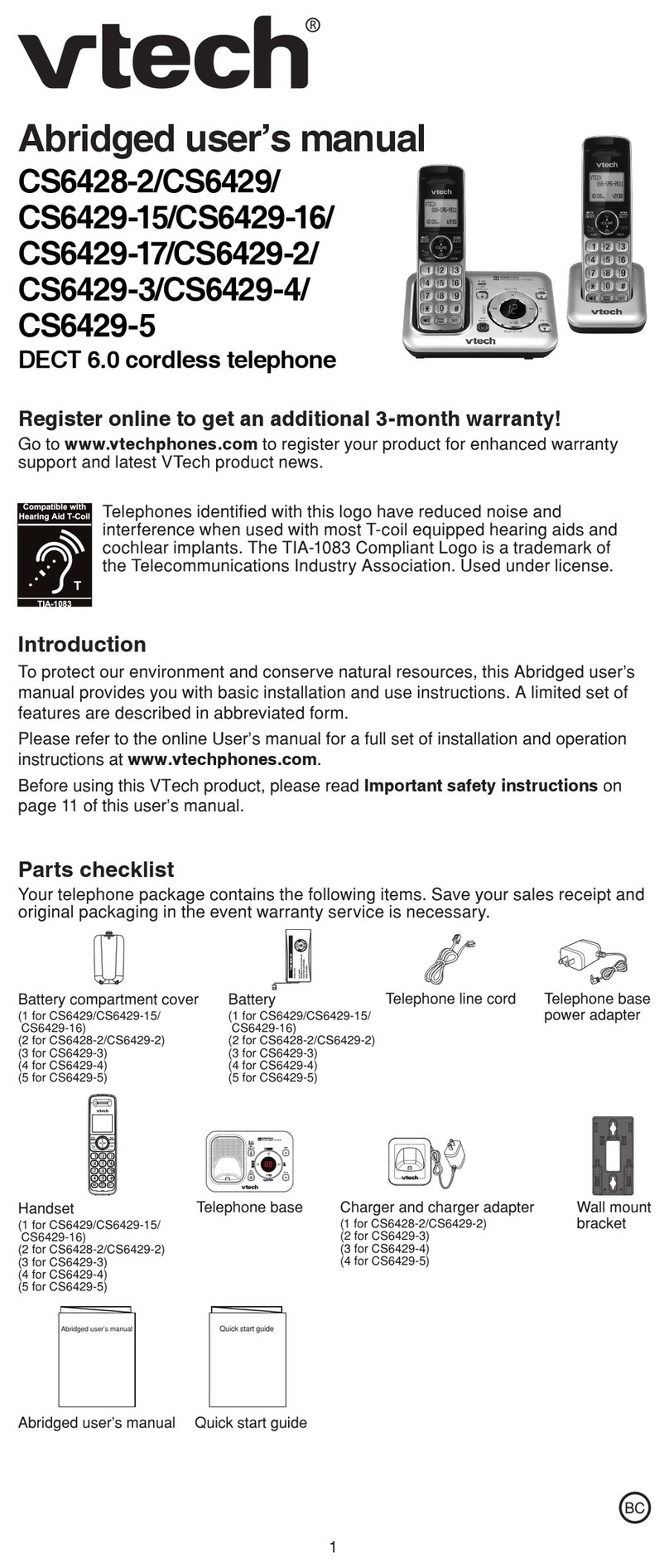 V-tech CS6429-17 User manual