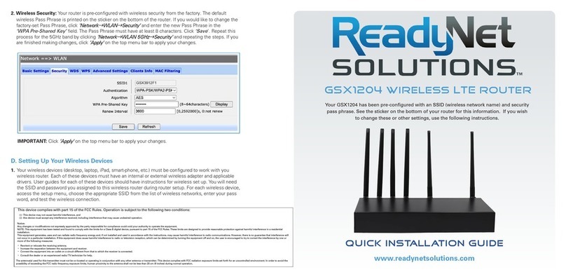 ReadyNet SOLUTIONS GSX1204 Quick installation guide ReadyNet SOLUTIONS GSX1204 Quick installation guide
