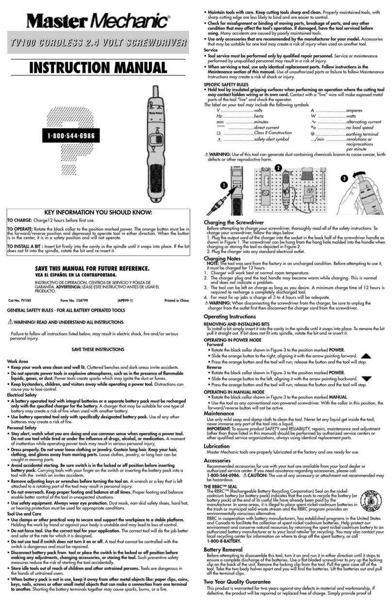 master mechanic TV100 instruction manual