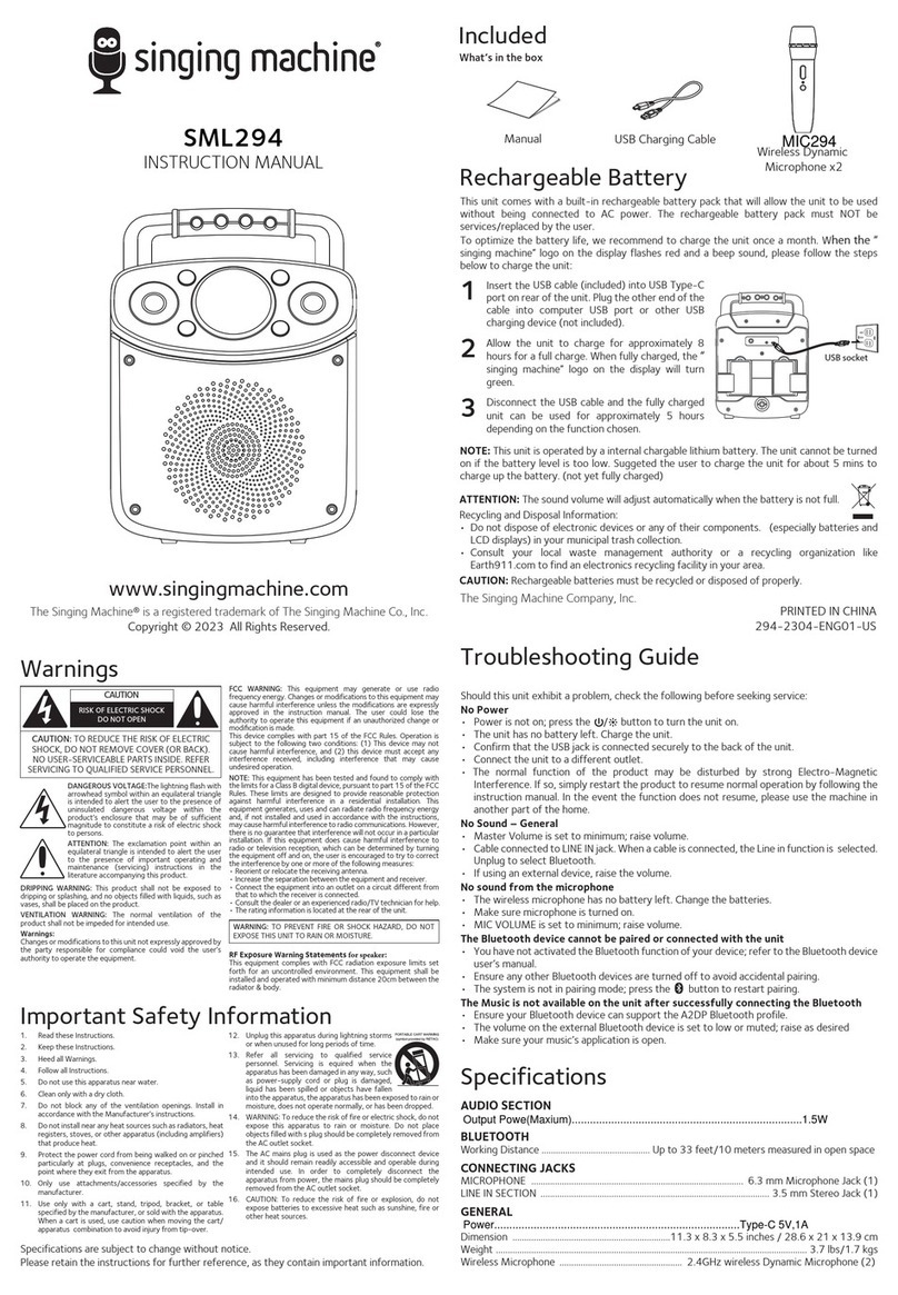 The Singing Machine SML294 instruction manual