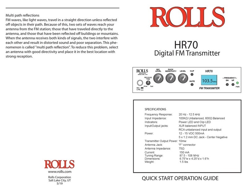 Rolls HR70 Quick start operation guide