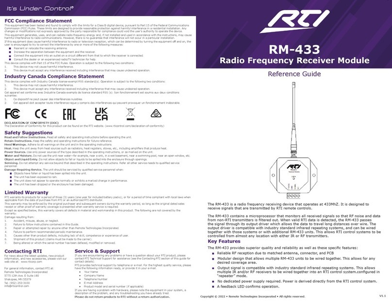 RTI RM-433 User manual