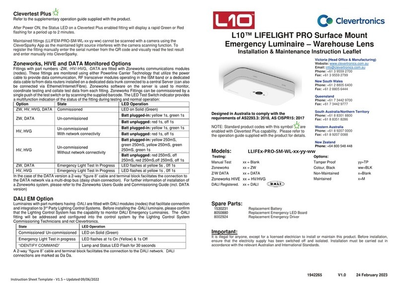 Clevertronics L10 LIFELIGHT PRO Installation and operating instructions