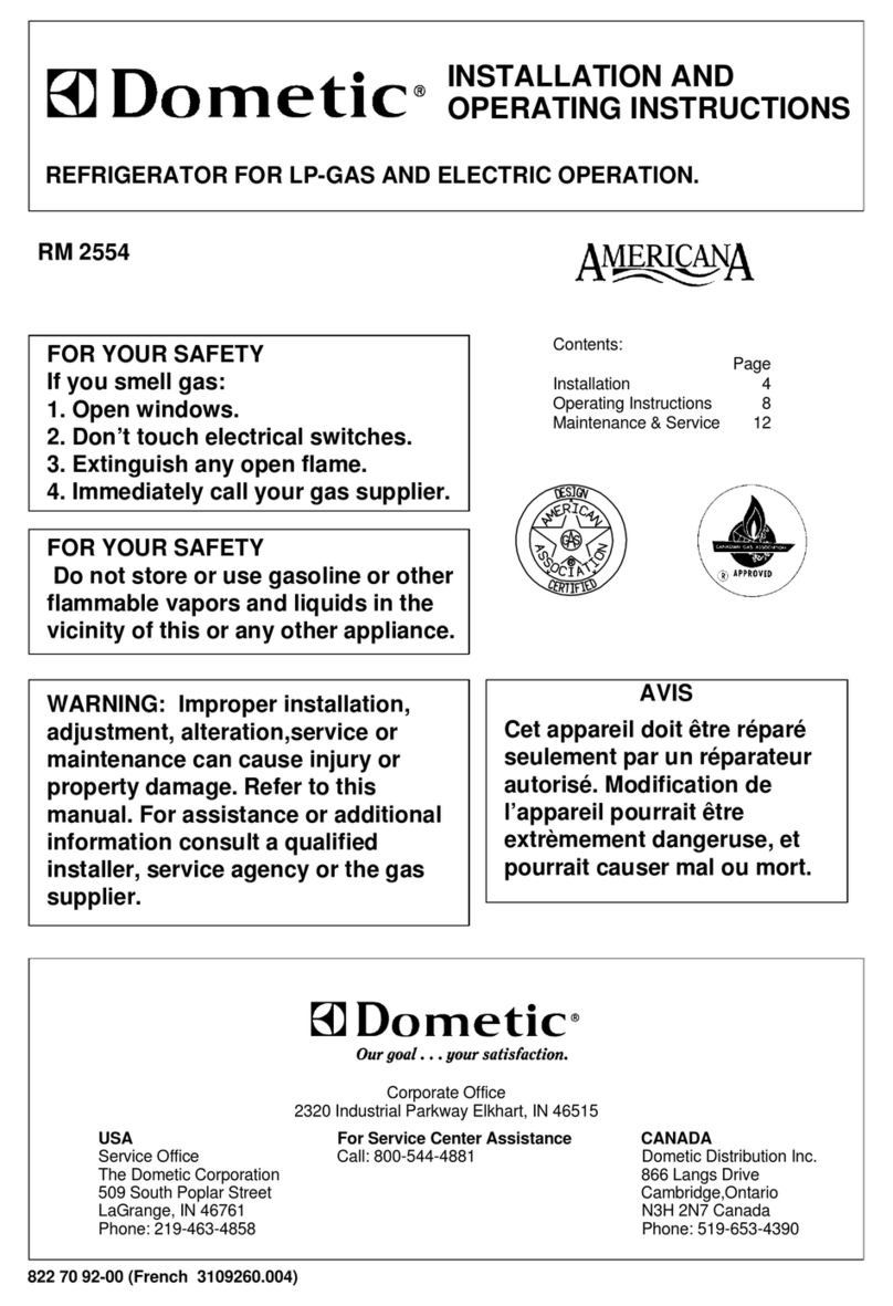 Dometic RM2554 Installation and operating instructions