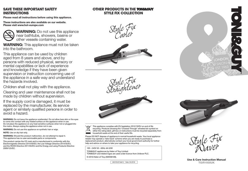 TONI&GUY Style Fix Waver TGIR1930UK Use & care instruction manual