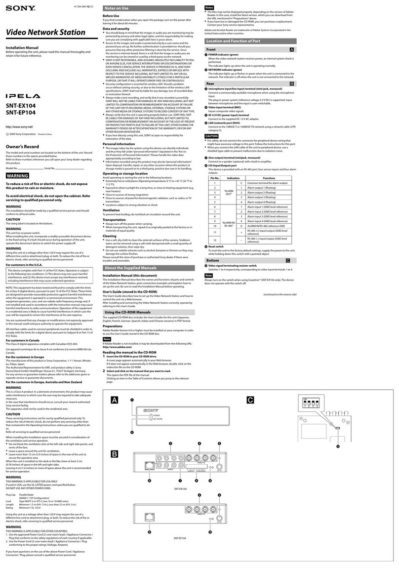 Sony Ipela SNT-EP104 installation manual