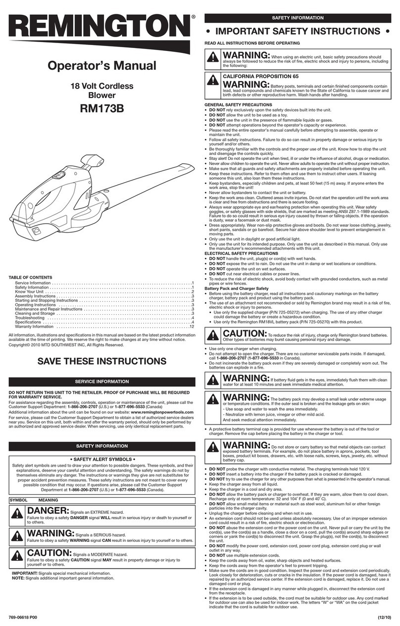 Remington RM173B Operator's manual
